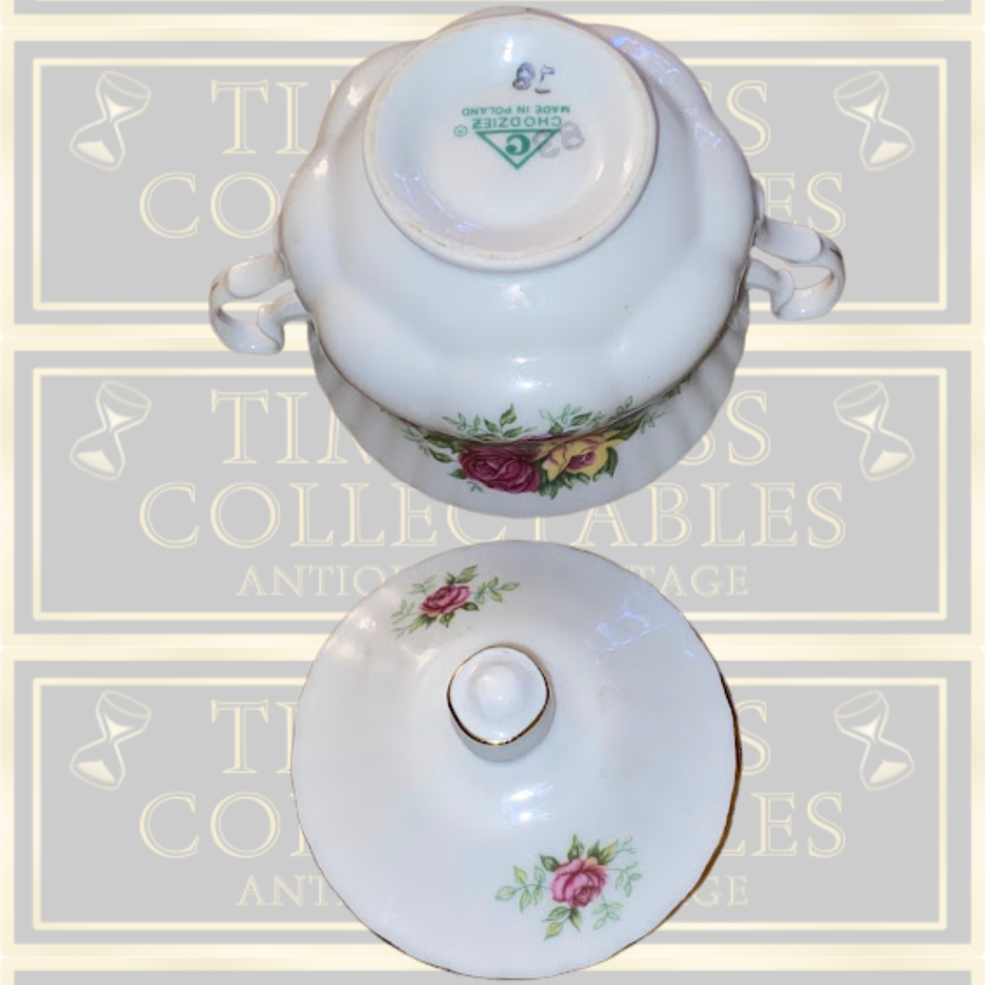 Vintage Polish Floral Twin Handle Sugar Bowl With Lid