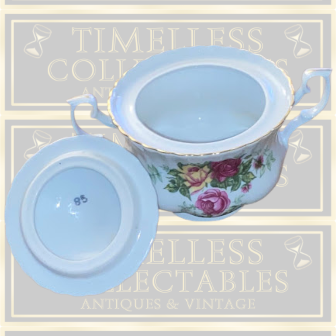 Vintage Polish Floral Twin Handle Sugar Bowl With Lid
