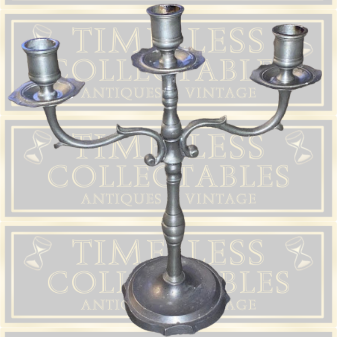 Vintage Pewter Three Arm Stem Candelabra