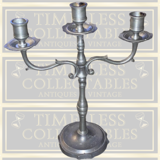 Vintage Pewter Three Arm Stem Candelabra
