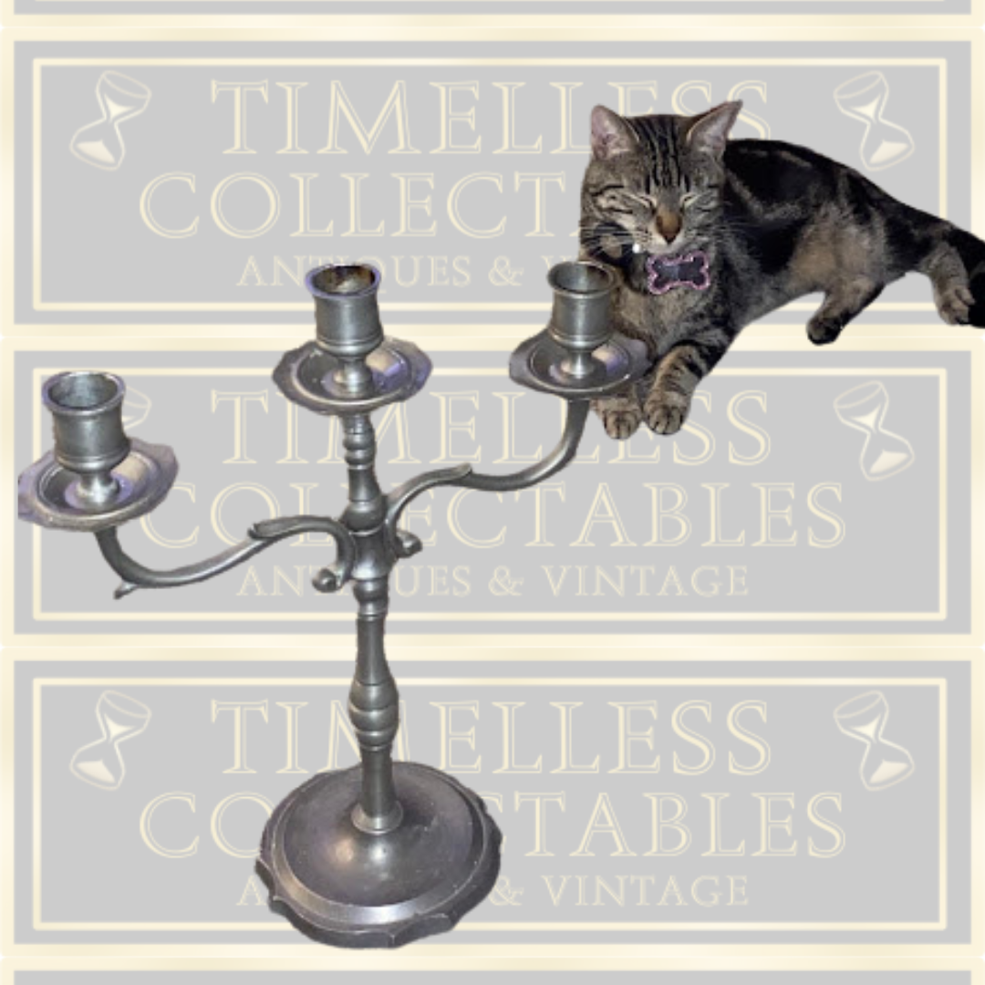 Vintage Pewter Three Arm Stem Candelabra