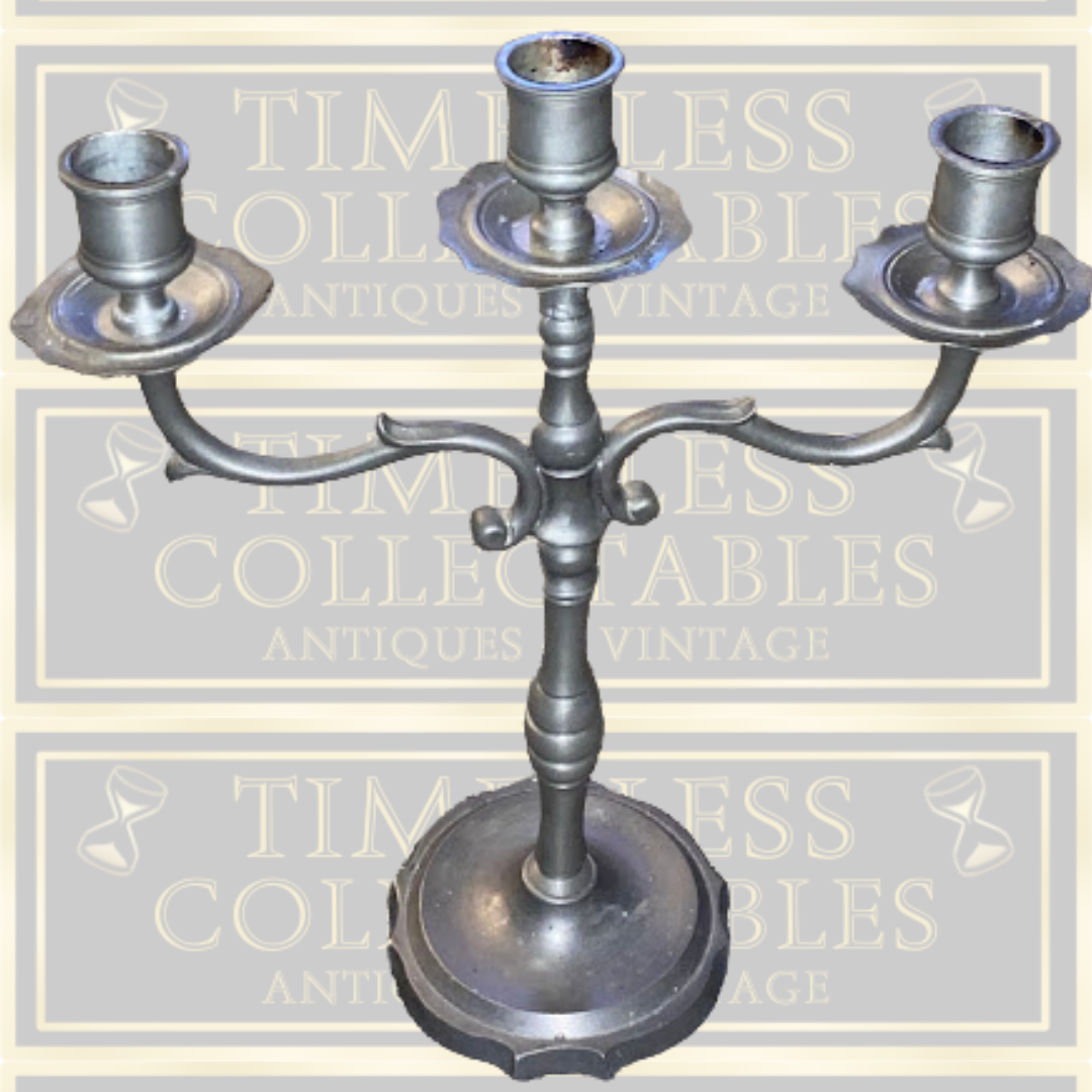 Vintage Pewter Three Arm Stem Candelabra