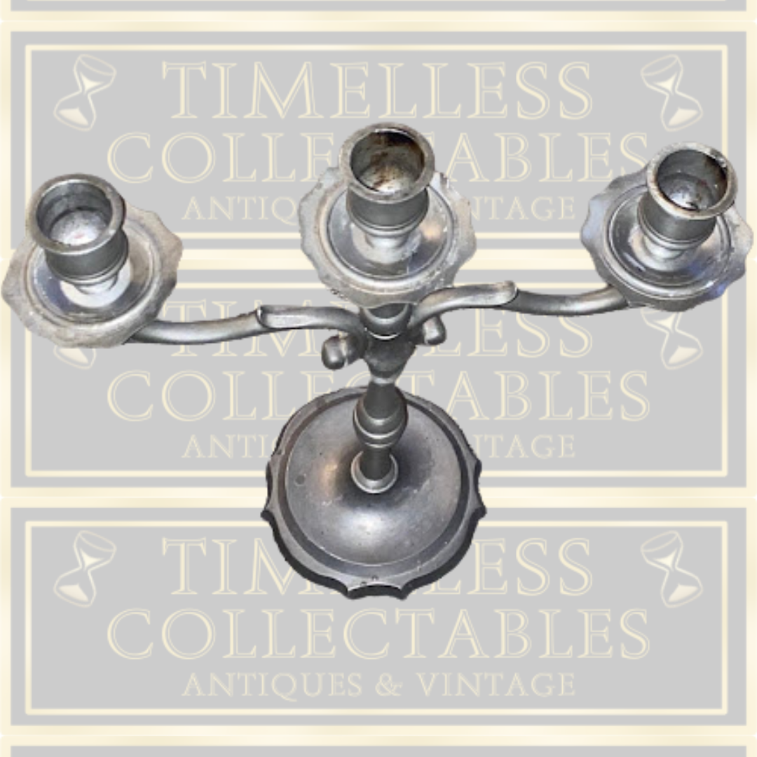 Vintage Pewter Three Arm Stem Candelabra