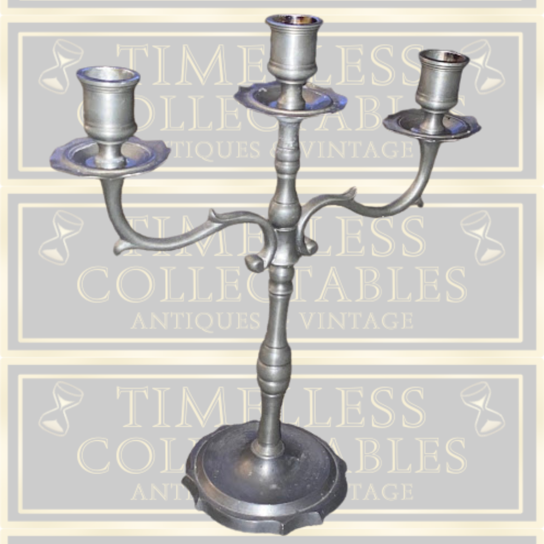 Vintage Pewter Three Arm Stem Candelabra