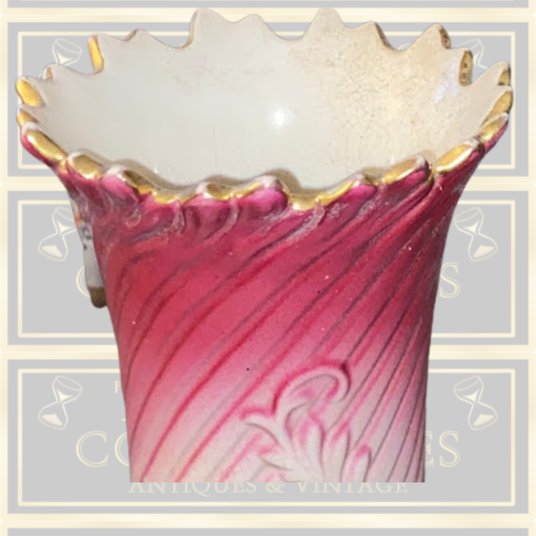 Antique Austrian Floral Pink & White Floor Standing Vase