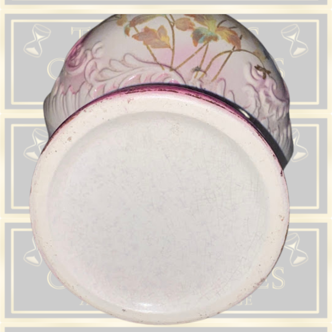 Antique Austrian Floral Pink & White Floor Standing Vase