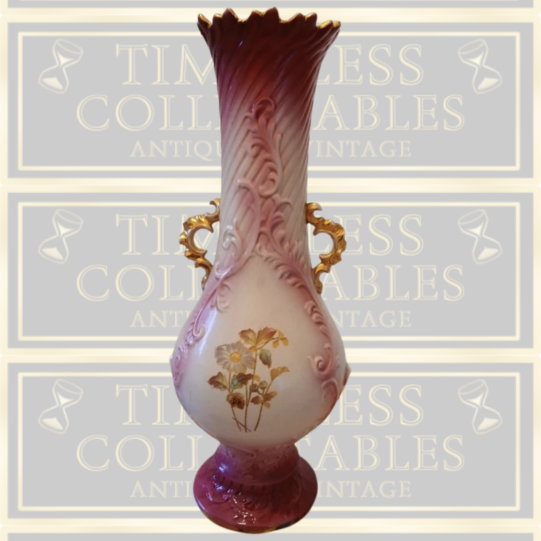 Antique Austrian Floral Pink & White Floor Standing Vase