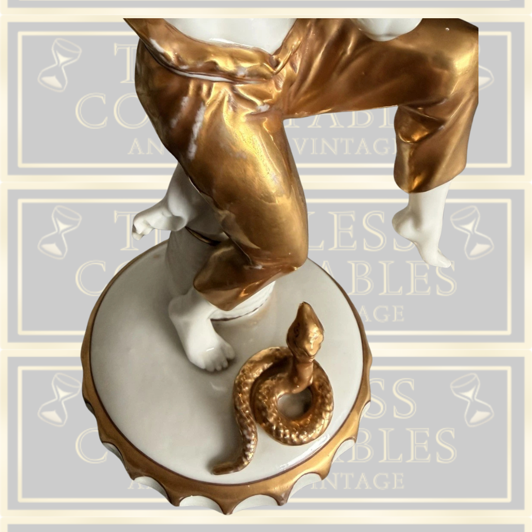 Antique Sitzendorf Porcelain Snake Charmer
