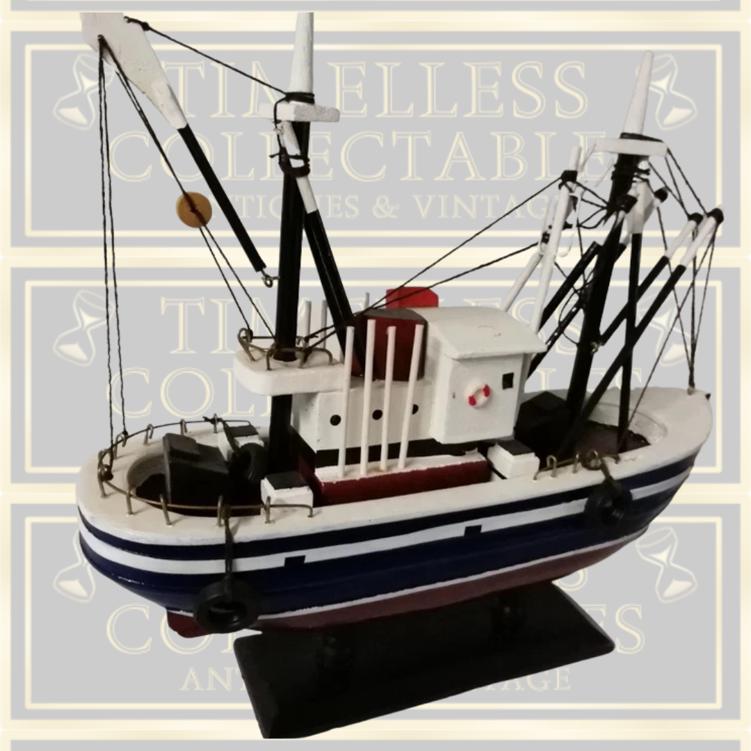 Vintage Wooden Desk Model Trawler Boat