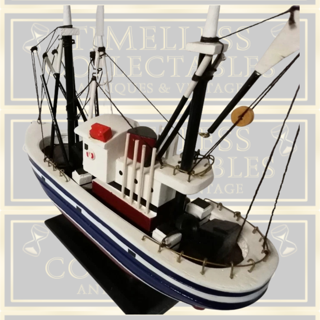 Vintage Wooden Desk Model Trawler Boat