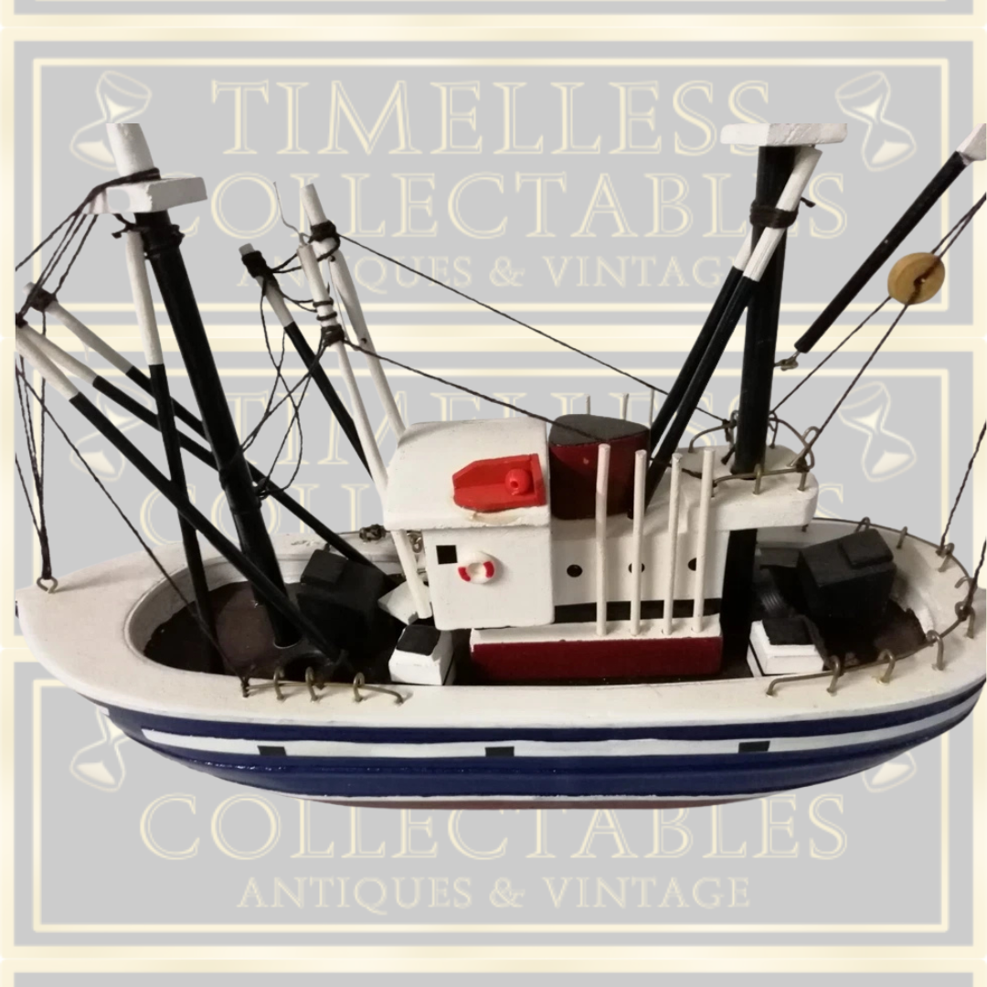 Vintage Wooden Desk Model Trawler Boat