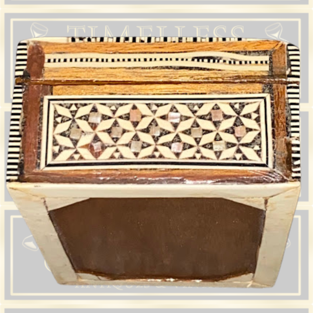 Antique Inlaid Middle Eastern Wooden Mosaic Mother Of Pearl Trinket Box