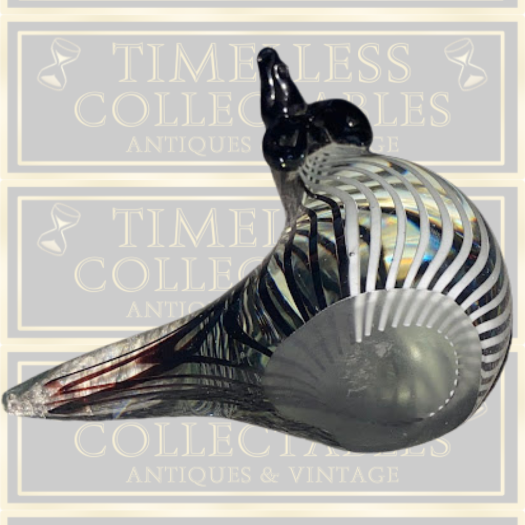 Vintage Dino Martens Murano Black White Striped Cockerel Glass Paperweight
