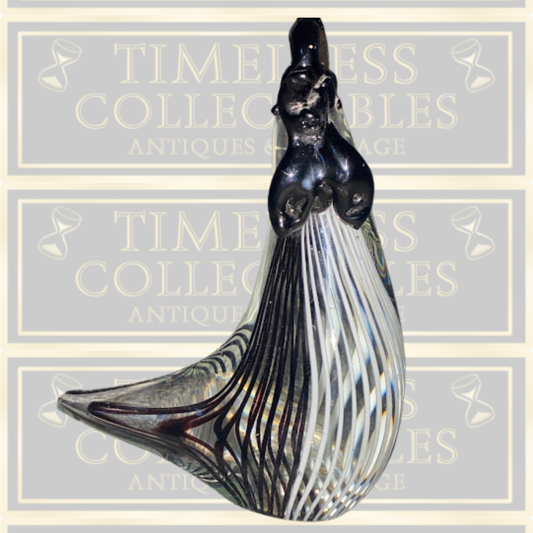 Vintage Dino Martens Murano Black White Striped Cockerel Glass Paperweight