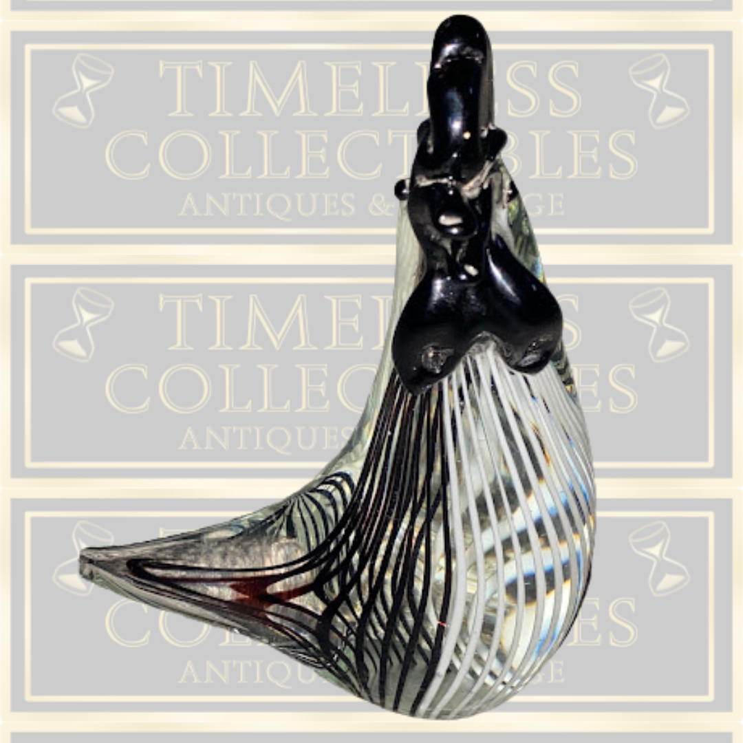 Vintage Dino Martens Murano Black White Striped Cockerel Glass Paperweight
