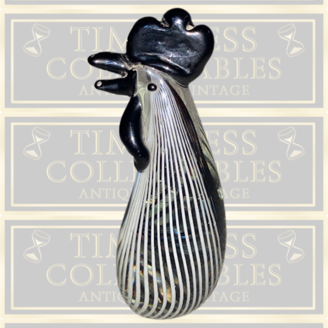 Vintage Dino Martens Murano Black White Striped Cockerel Glass Paperweight