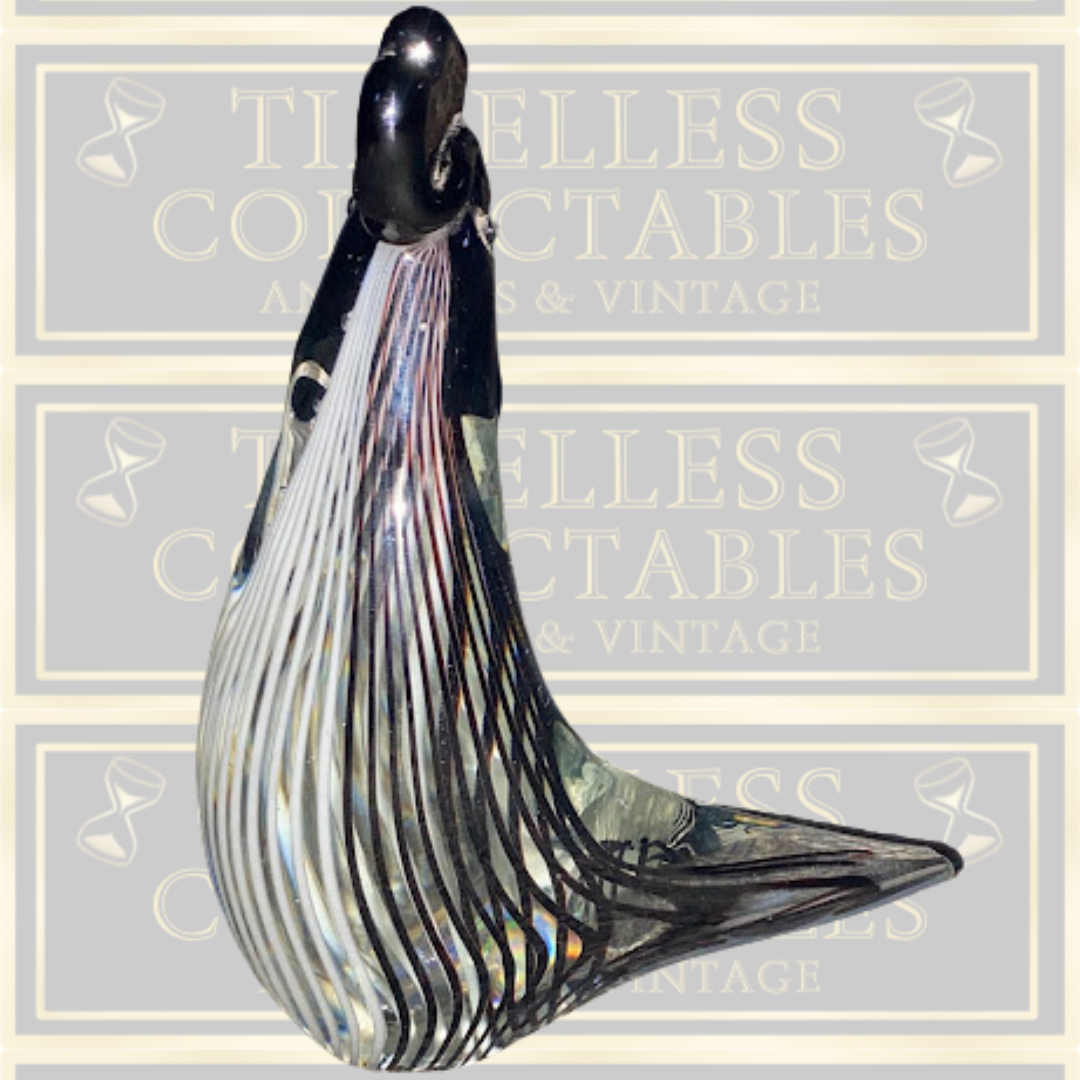 Vintage Dino Martens Murano Black White Striped Cockerel Glass Paperweight