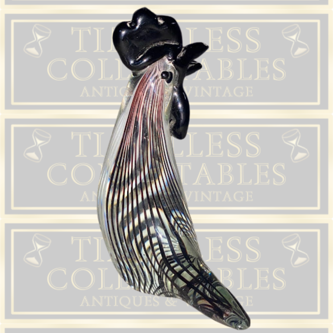 Vintage Dino Martens Murano Black White Striped Cockerel Glass Paperweight