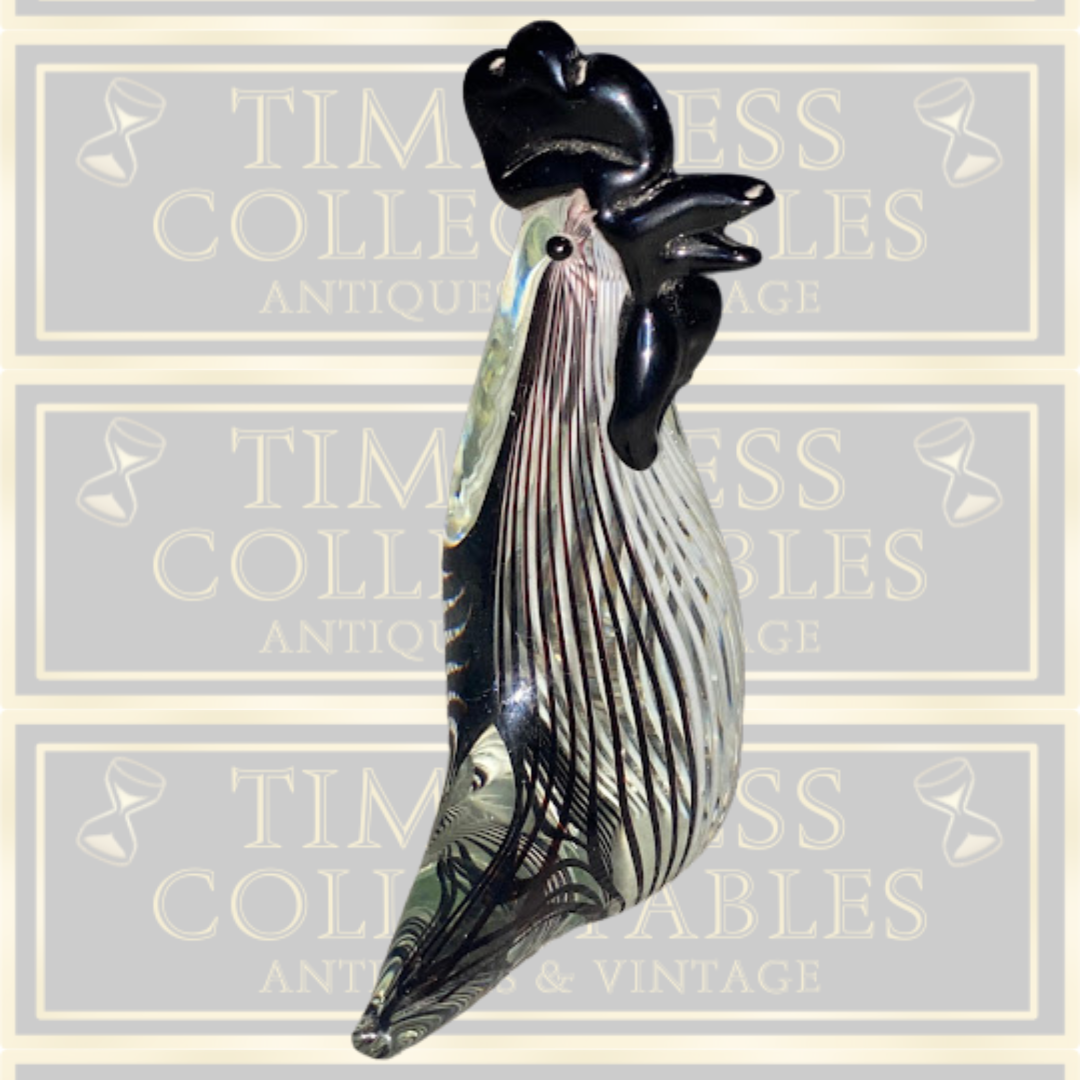Vintage Dino Martens Murano Black White Striped Cockerel Glass Paperweight
