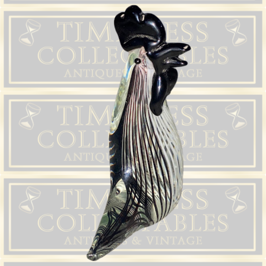 Vintage Dino Martens Murano Black White Striped Cockerel Glass Paperweight