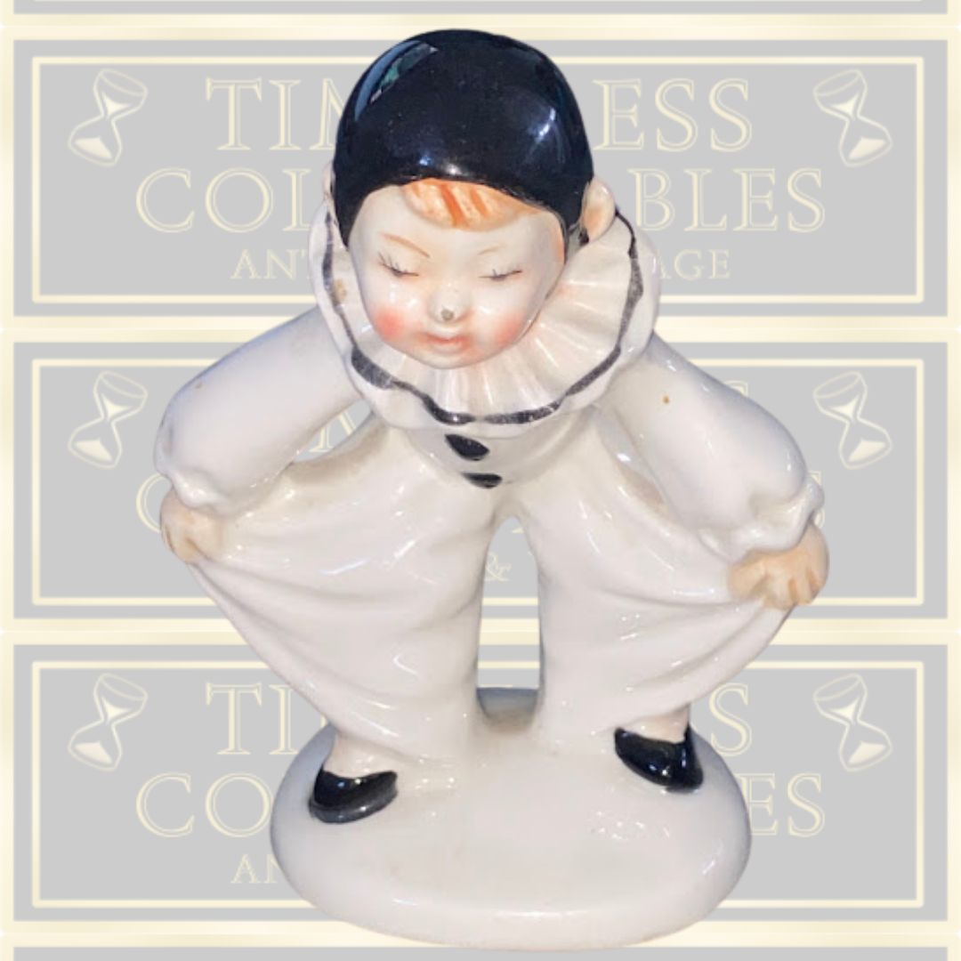Vintage Pierrot Figurine Mime Black White Hand painted Clown
