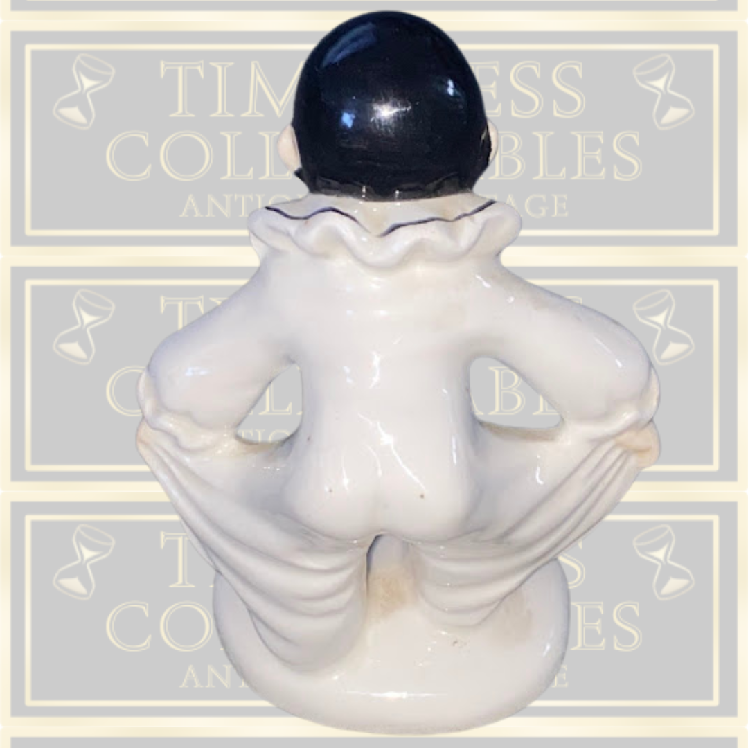 Vintage Pierrot Figurine Mime Black White Hand painted Clown