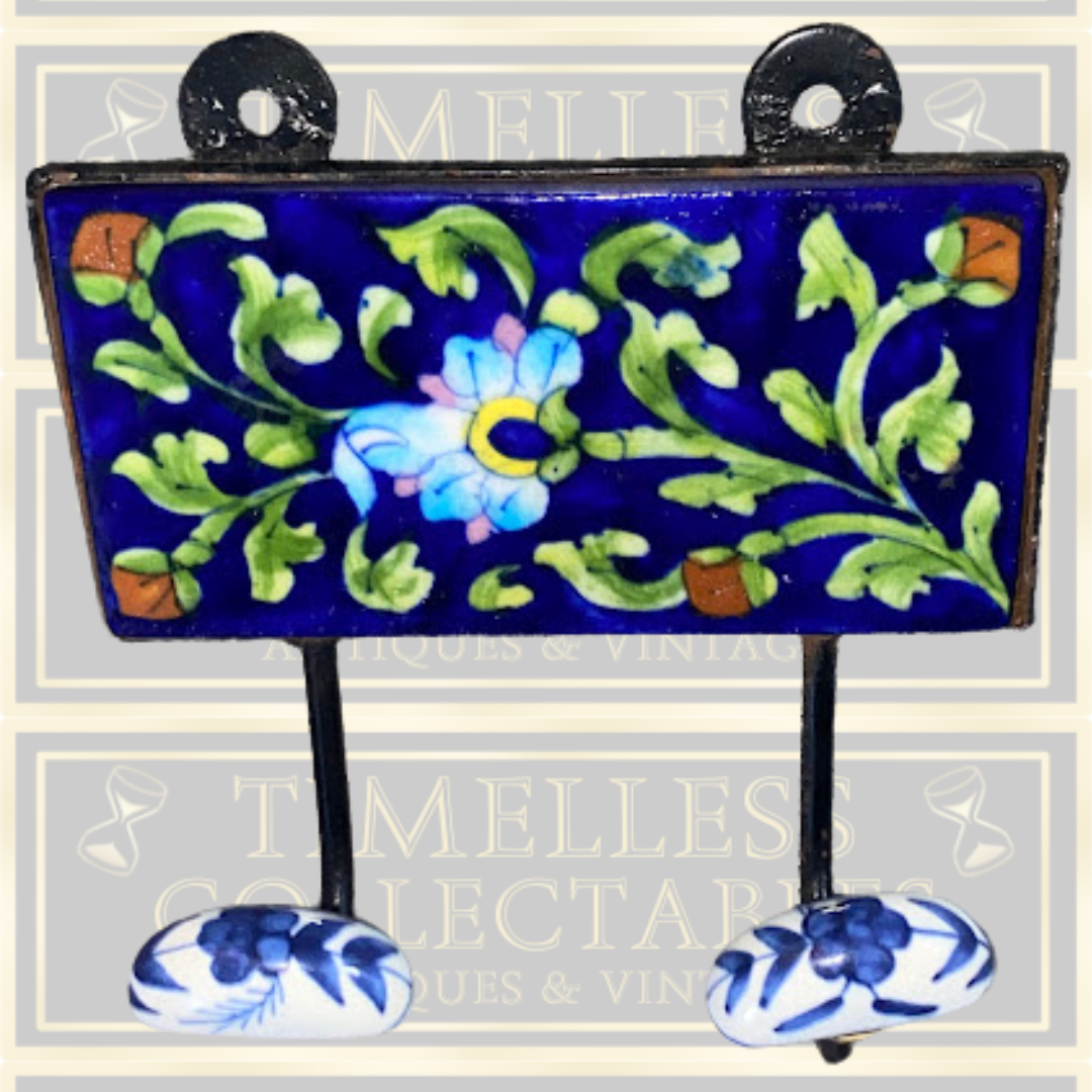 Vintage Handmade Beautiful Ceramic Tile Wall Hanging Twin Hook