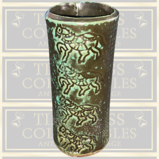 Antique Italian Horse Embossed Green Vase