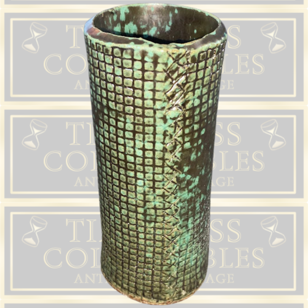 Antique Italian Horse Embossed Green Vase
