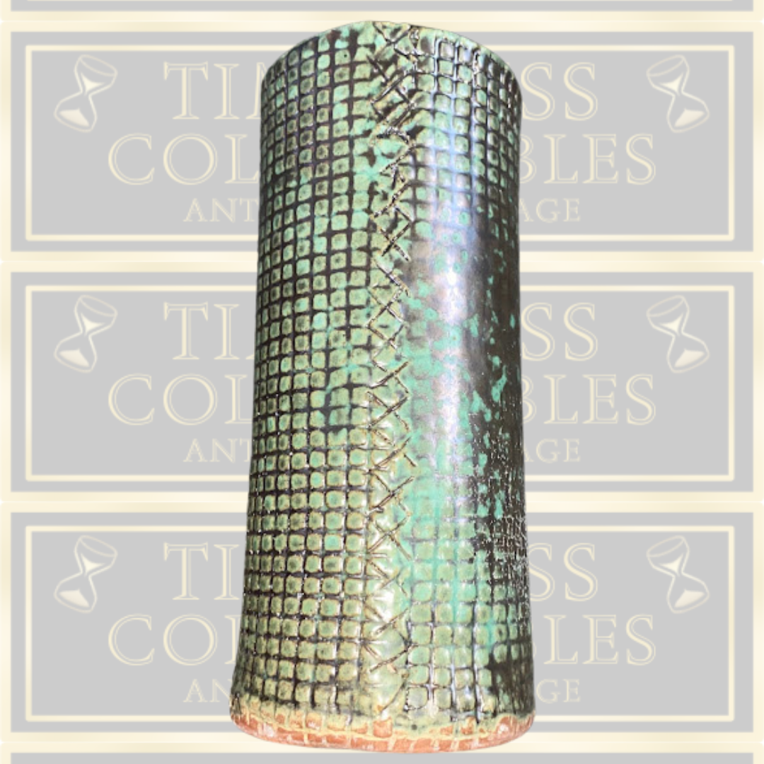 Antique Italian Horse Embossed Green Vase