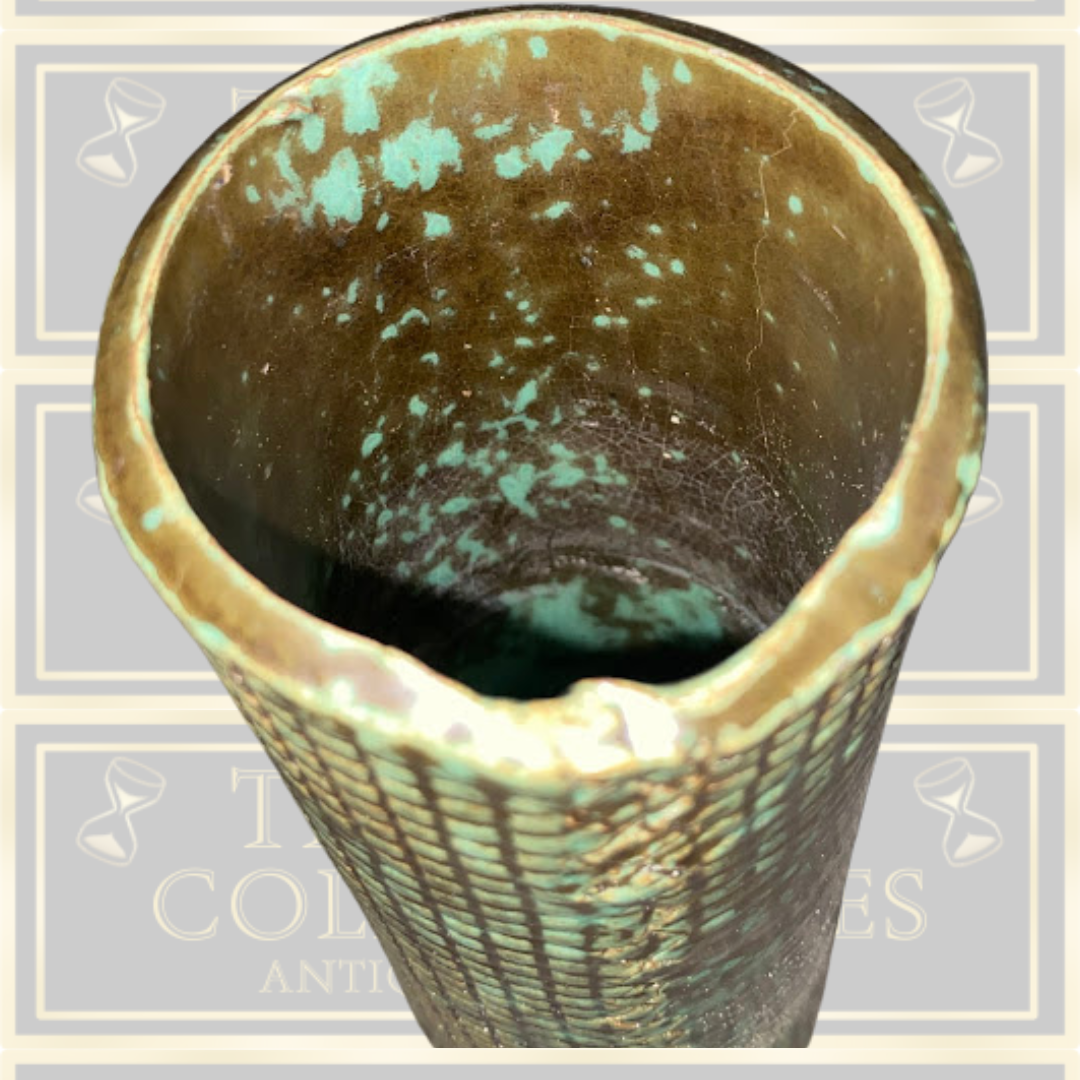 Antique Italian Horse Embossed Green Vase