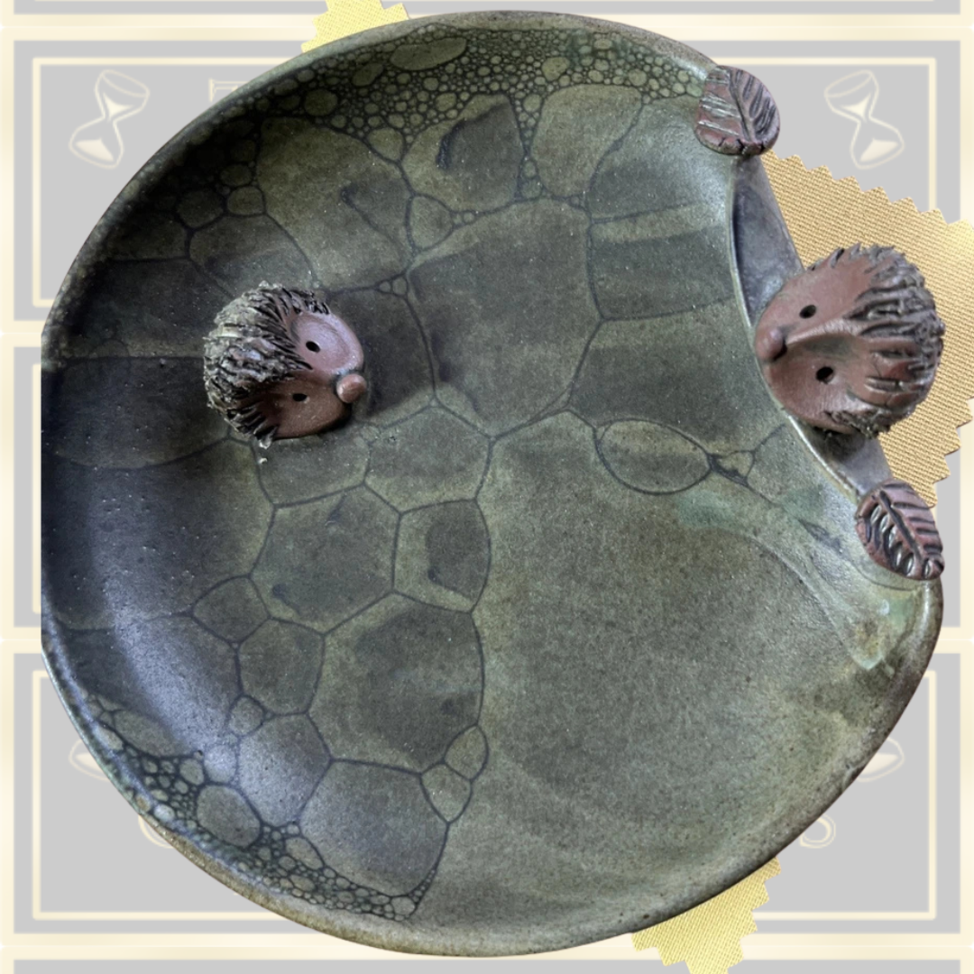 Vintage Studio Pottery two hedgehogs Dish