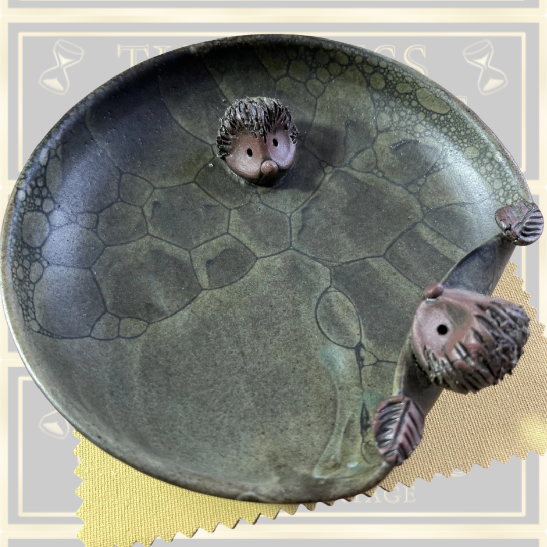 Vintage Studio Pottery two hedgehogs Dish