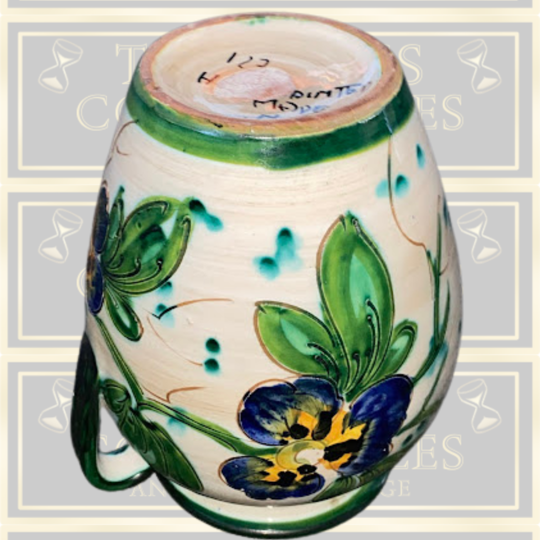 Vintage Majolica Hand Painted Floral Twin Handle Vase