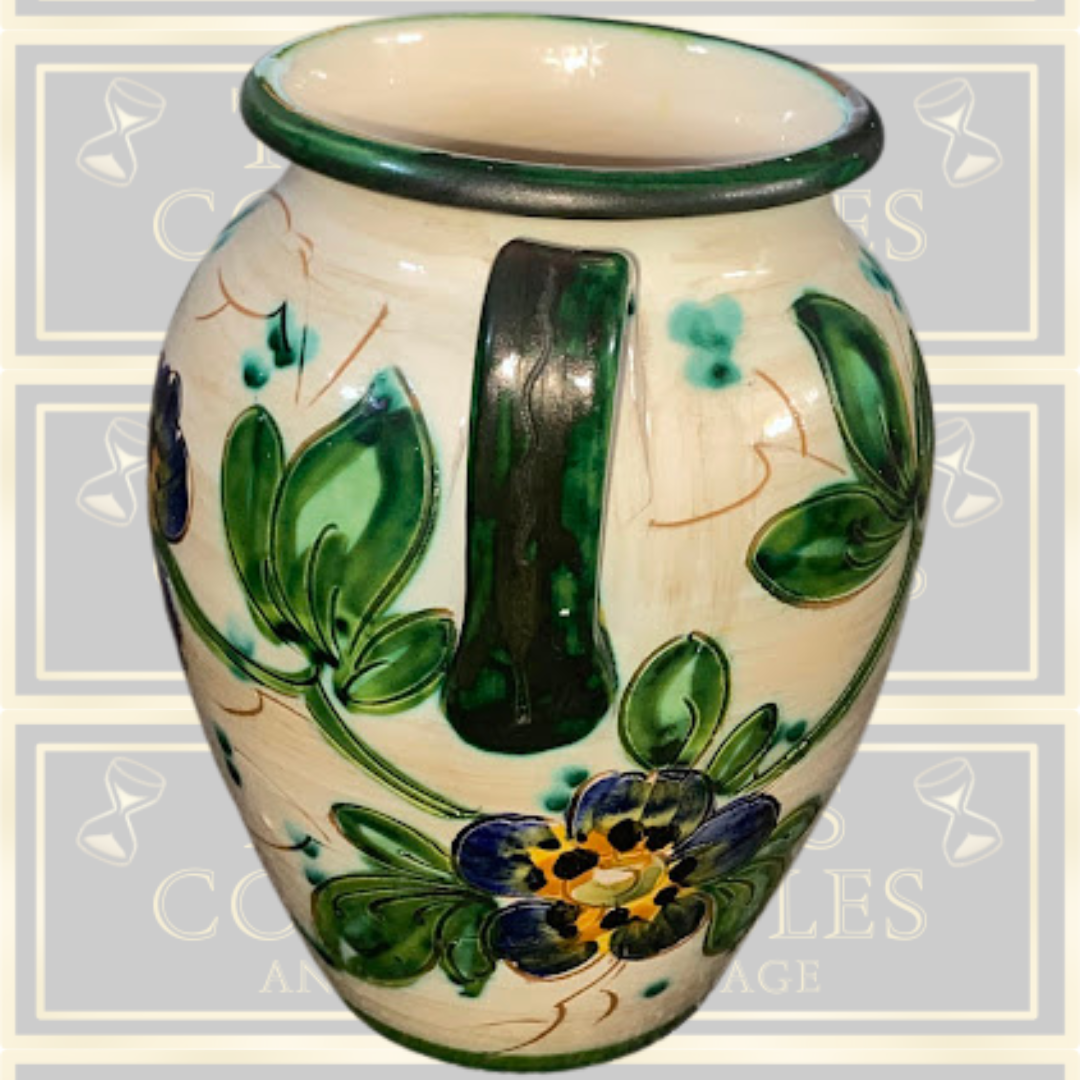 Vintage Majolica Hand Painted Floral Twin Handle Vase