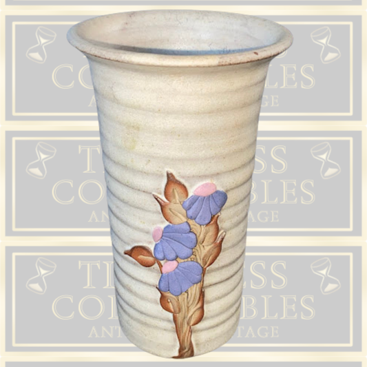 Vintage Stapleton House Pottery Ribbed Vase with Floral Design
