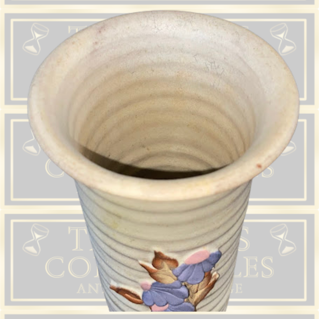 Vintage Stapleton House Pottery Ribbed Vase with Floral Design