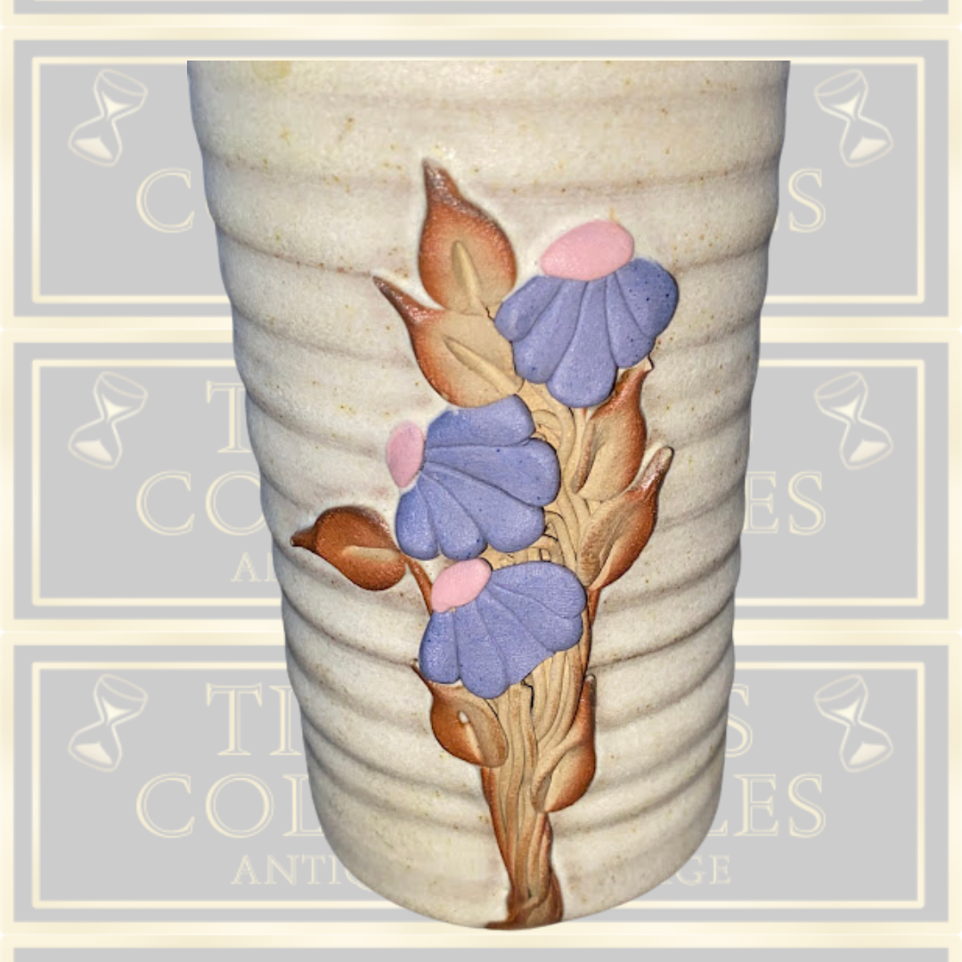 Vintage Stapleton House Pottery Ribbed Vase with Floral Design