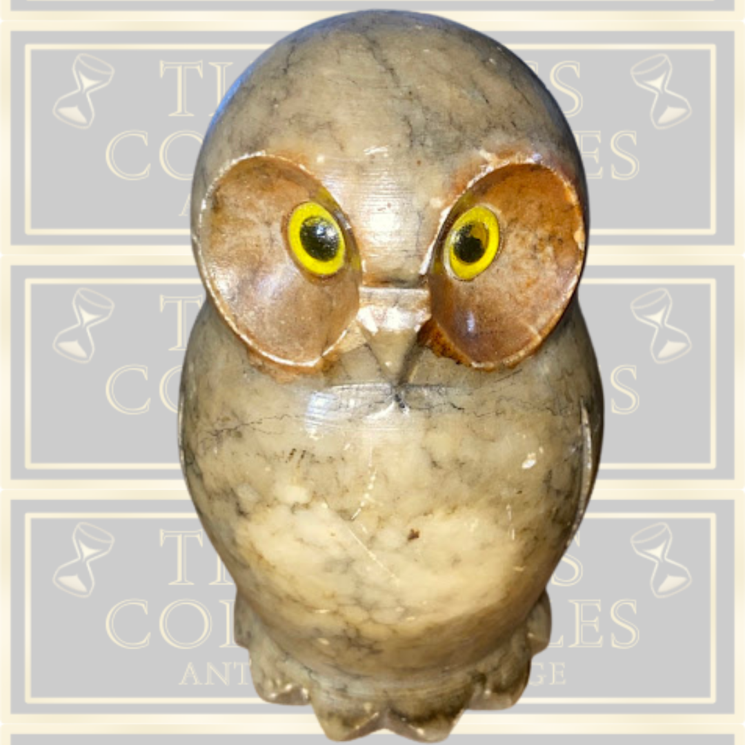 Vintage Italian Hand-Carved Alabaster Owl Trio Figurines