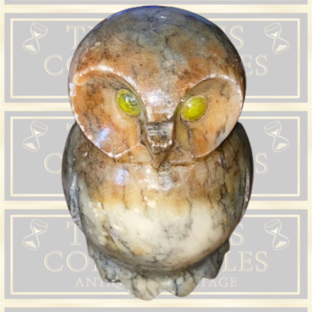 Vintage Italian Hand-Carved Alabaster Owl Trio Figurines