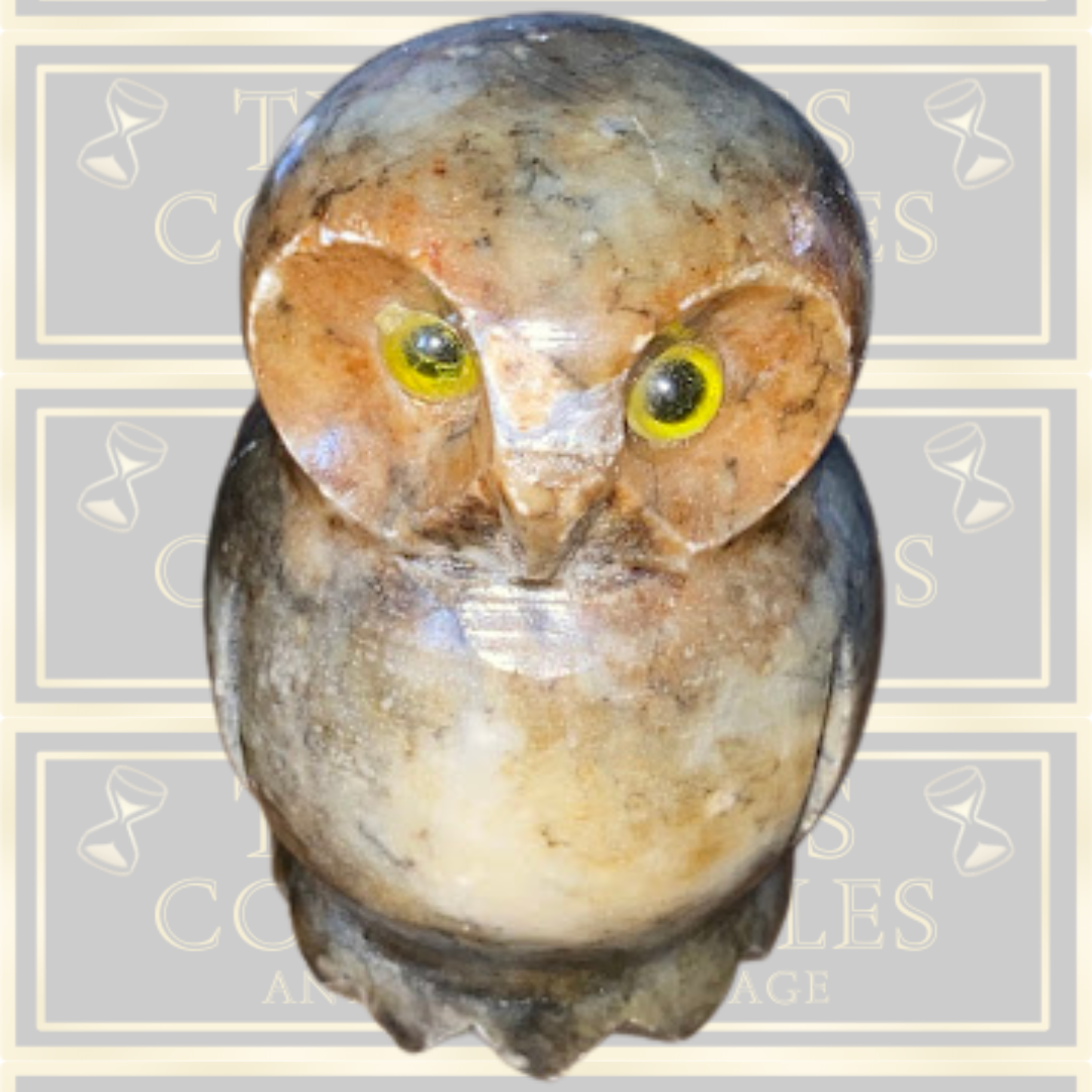 Vintage Italian Hand-Carved Alabaster Owl Trio Figurines