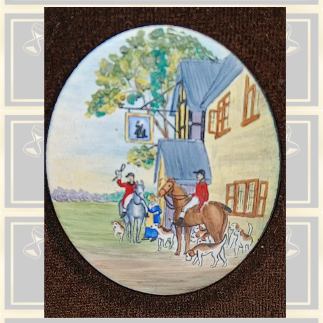 Vintage Miniature Hand Painted Enameled Oval Painting