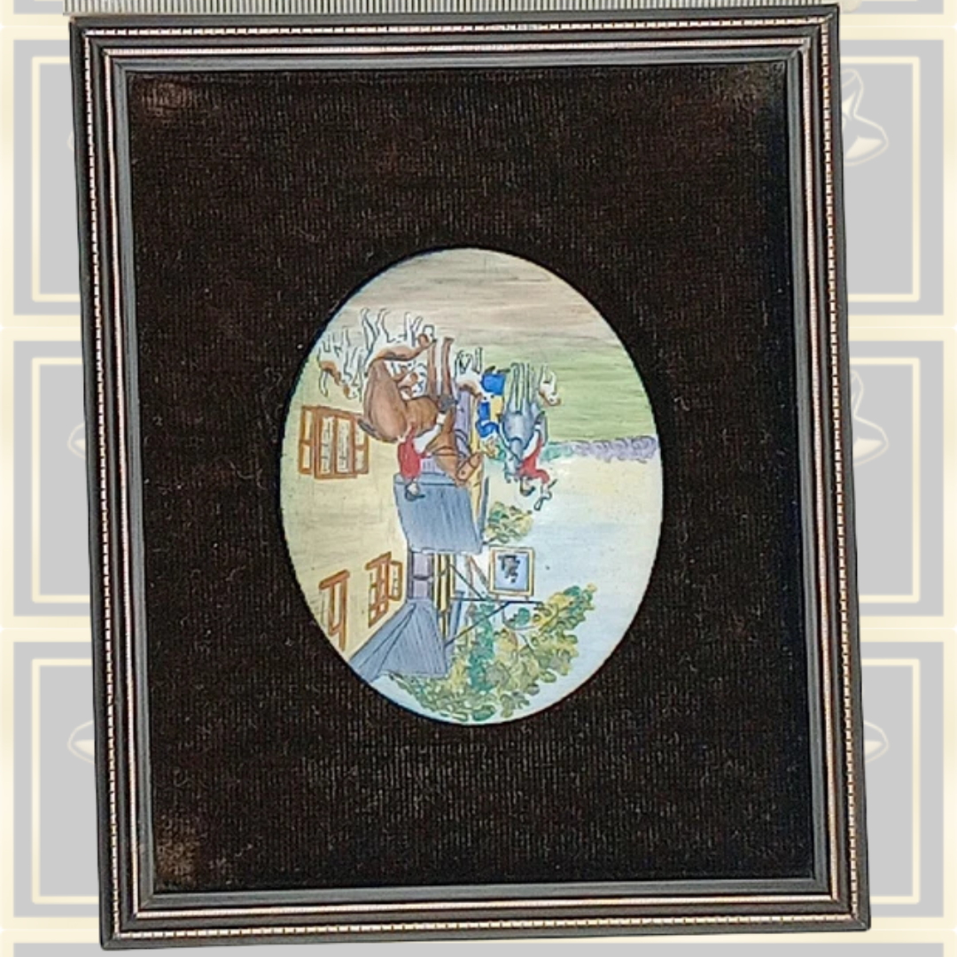 Vintage Miniature Hand Painted Enameled Oval Painting