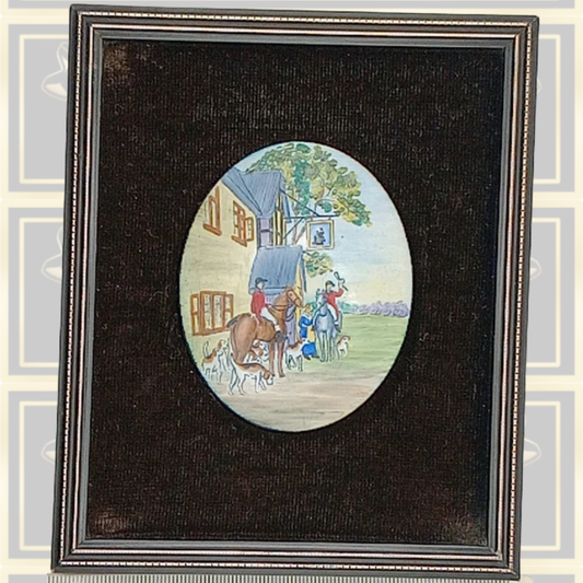 Vintage Miniature Hand Painted Enameled Oval Painting