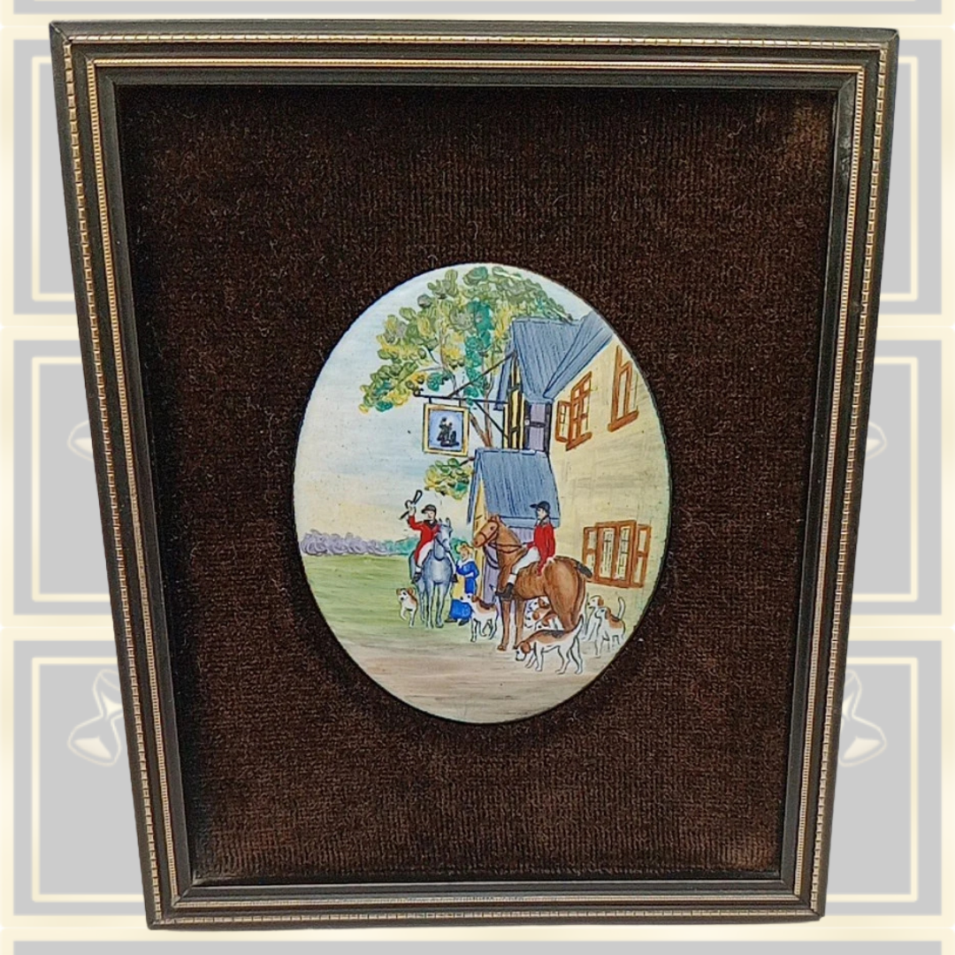Vintage Miniature Hand Painted Enameled Oval Painting