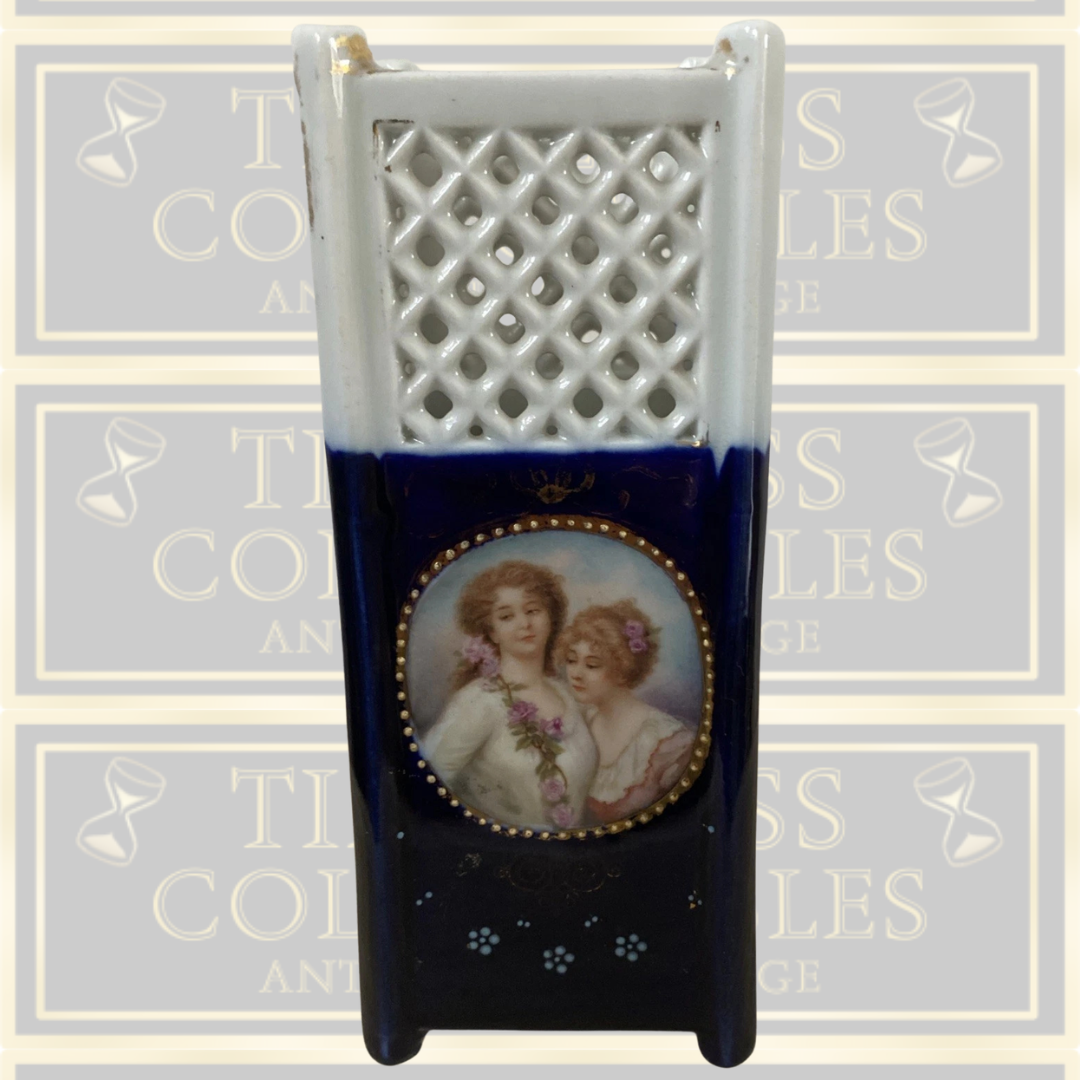 Antique Royal Vienna Blue Hand Painted Lattice Vase