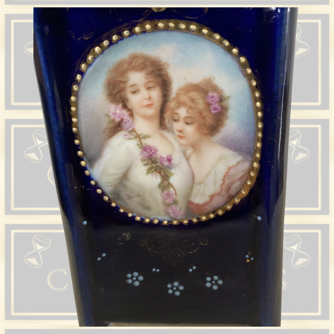 Antique Royal Vienna Blue Hand Painted Lattice Vase