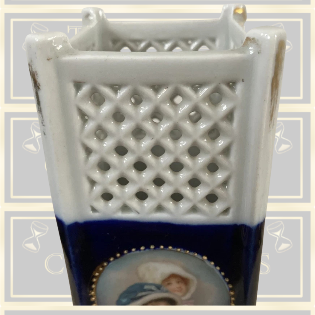 Antique Royal Vienna Blue Hand Painted Lattice Vase