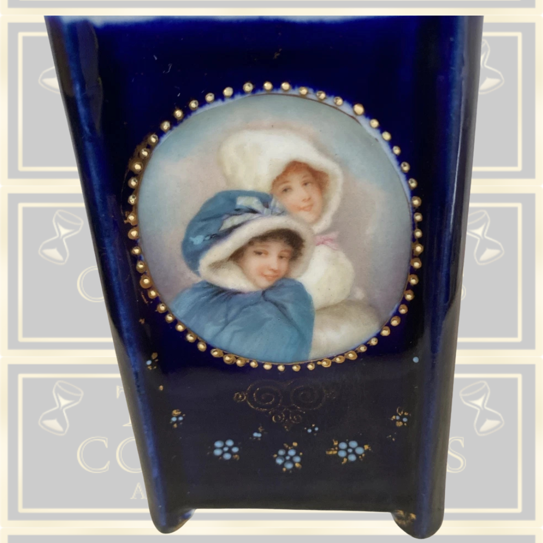 Antique Royal Vienna Blue Hand Painted Lattice Vase