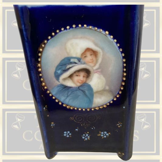 Antique Royal Vienna Blue Hand Painted Lattice Vase